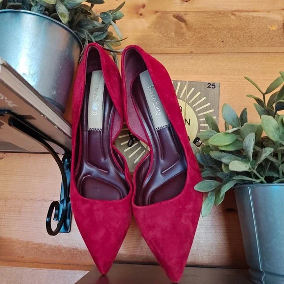 Franco Sarto Tana Red Suede Leather Pointed Toe Heel Pump Half D'Orsay Size 6 M - Picture 6 of 10